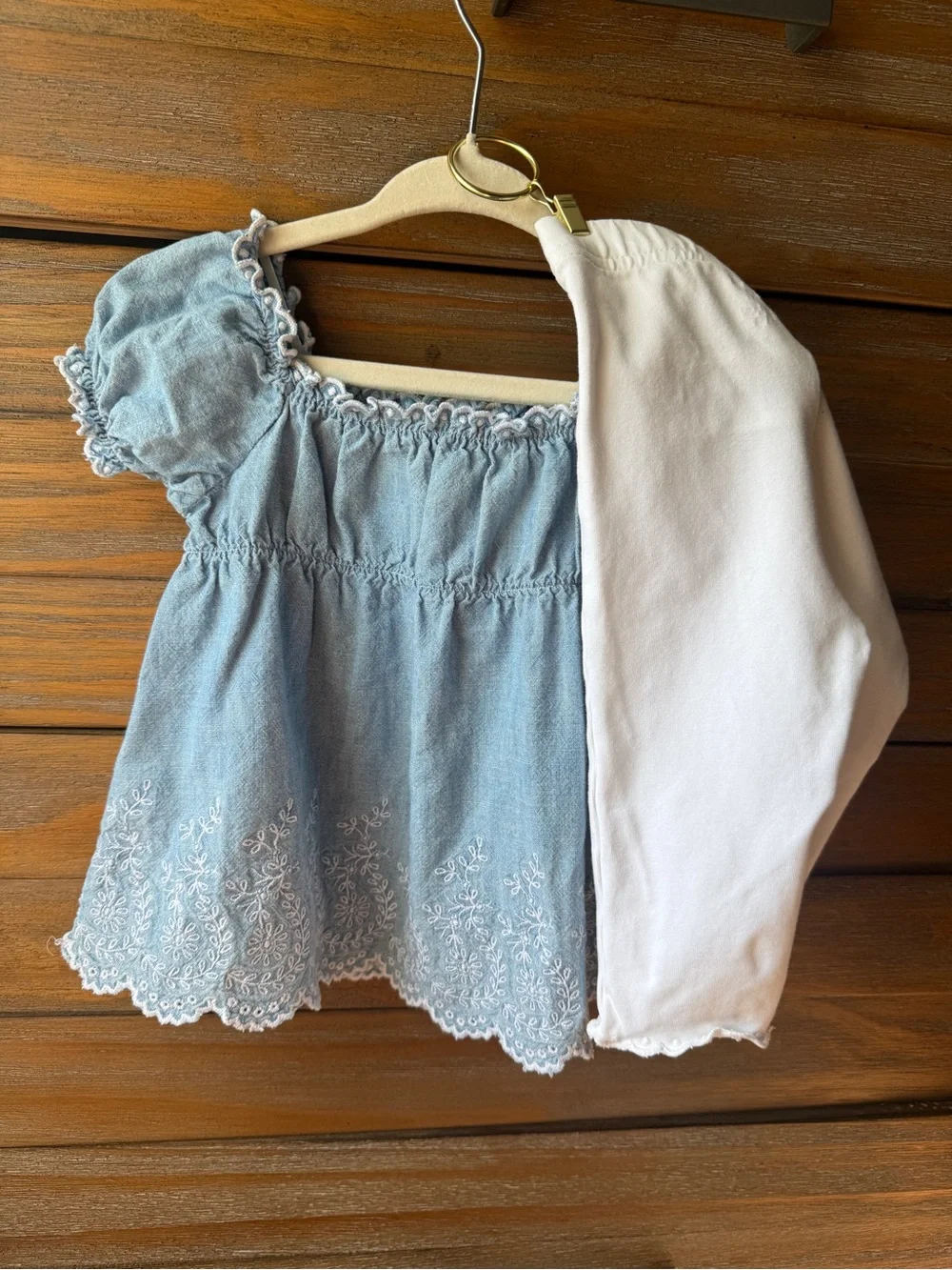 Ralph Lauren Baby Light Blue Embroidered Top with White Pants